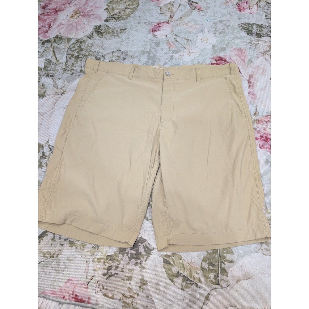 Eddie Bauer Travex Chino Shorts Mens 40 Tan Performance Stretch Outdoors Nylon